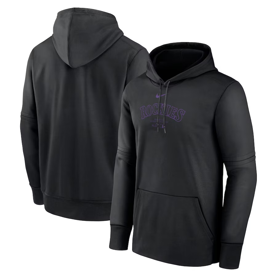 Men's Colorado Rockies Black Collection Practice Performance Pullover Hoodie